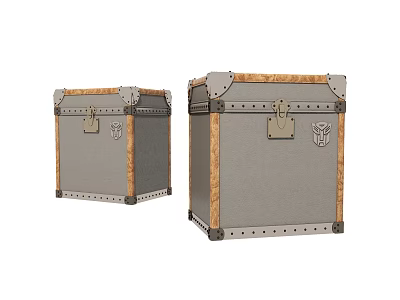 Vintage Trunk With Metal Rivets Wooden Trim Decorative Lock And Emblem Design 3d model