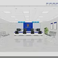 Modern Service Hall With Blue Background Wall Police Badge Service Counters And Waiting Chairs