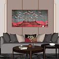 Elegant Modern Living Room Interior With Sofa Coffee Table Chandelier And Artwork Rug