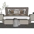 Elegant Modern Double Bed Interior With Headboard Nightstands Bench And Decorative Pillows 3d model