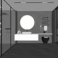Modern Bathroom Interior Design With Double Vanities Round Mirrors Glass Shower And Gray Tiles