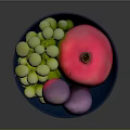 Green Bowl With Fresh Green Grapes Purple Plums And Red Pomegranate