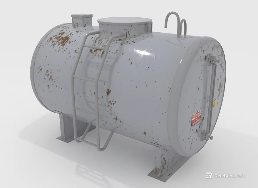 Rustic Metal Storage Tank For Household Use With Ladder And Valves 3d model 