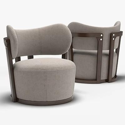 Modern Leisure Chair with Light Gray Upholstery and Dark Wooden Curved Frame Design 3d model