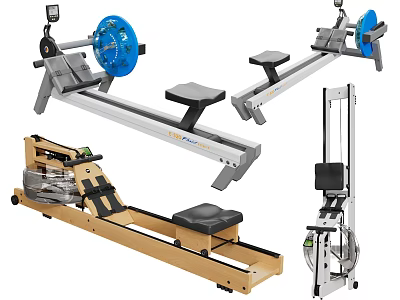 Sports Equipment Various Rowing Machines with Wooden Metal Frames and Display Seats 3d model