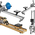 Sports Equipment Various Rowing Machines with Wooden Metal Frames and Display Seats