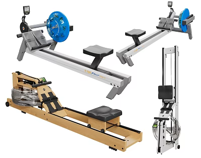 Sports Equipment Various Rowing Machines with Wooden Metal Frames and Display Seats 3d model