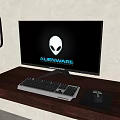 Alienware Gaming Monitor With RGB Keyboard On Modern Wooden Desk Setup