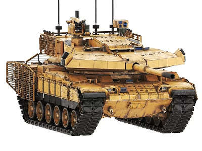 Desert Colored Military Tank With Turret Tracks And Top Mounted Equipment 3d model