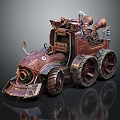 Steampunk Car With Mechanical Gears Steam Pipes Large Wheels And Vintage Design