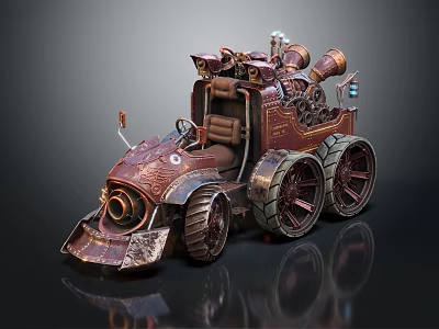 Steampunk Car With Mechanical Gears Steam Pipes Large Wheels And Vintage Design 3d model