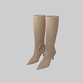 Beige Knee High Suede Boots with Stiletto Heels and Pointed Toe Design