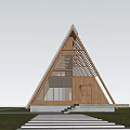 Modern Detached House With Triangular Roof Wooden Structure And Greenery Surroundings