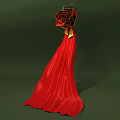 Elegant Red Cape With Flowing Fabric And Decorative Red Rose Golden Accent