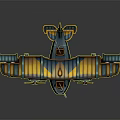 Vintage Twin Engine Model Biplane With Yellow And Blue Stripes And Detailed Design