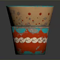 Hand Carved Colorful Cup Shaped Sculpture With Orange Blue Red Decorative Patterns