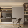 Modern Study Room Interior With Built in Bookshelves Desk Computer And Ambient Lighting 3d model
