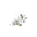 Modern Leaf Shaped Chandelier With White Green Accents And Illuminated Bulbs