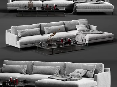 Elegant Modern Sectional Sofa Interior With Plush Pillows Glass Coffee Table And Decorative Items 3d model