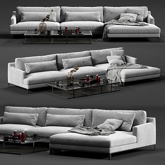 Modern Multiplayer Sofa Corner Sofa Coffee Table 3d model