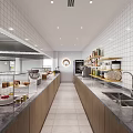 Modern Commercial Kitchen Interior With Stainless Steel Equipment Tile Walls Workstations And Storage Cabinets
