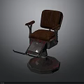 Vintage Barber Chair With Red Leather Seat Armrests Metal Base And Classic Design