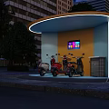Illuminated Modern Canopy For Scooter Parking With Digital Screen On Urban Street