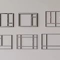 Modern Casement Window Frame Designs in Various Styles on Gray Background 3d model