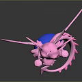 Pink Dragon With Yellow Eyes And Wings Standing On Blue Spotted Ball With Arrow