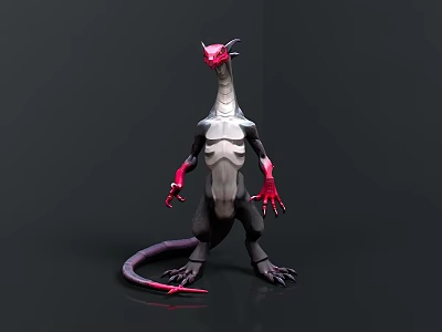 Gray And Black Dragon With Long Neck Red Claws And Red Eyes 3d model