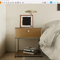 Modern Nightstand with Metal Frame Brown Drawer Table Lamp Picture Frame Books and Decor