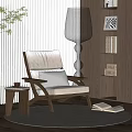 Comfortable Leisure Chair With Wooden Frame Beige Cushion And Gray Pillow In Living Room