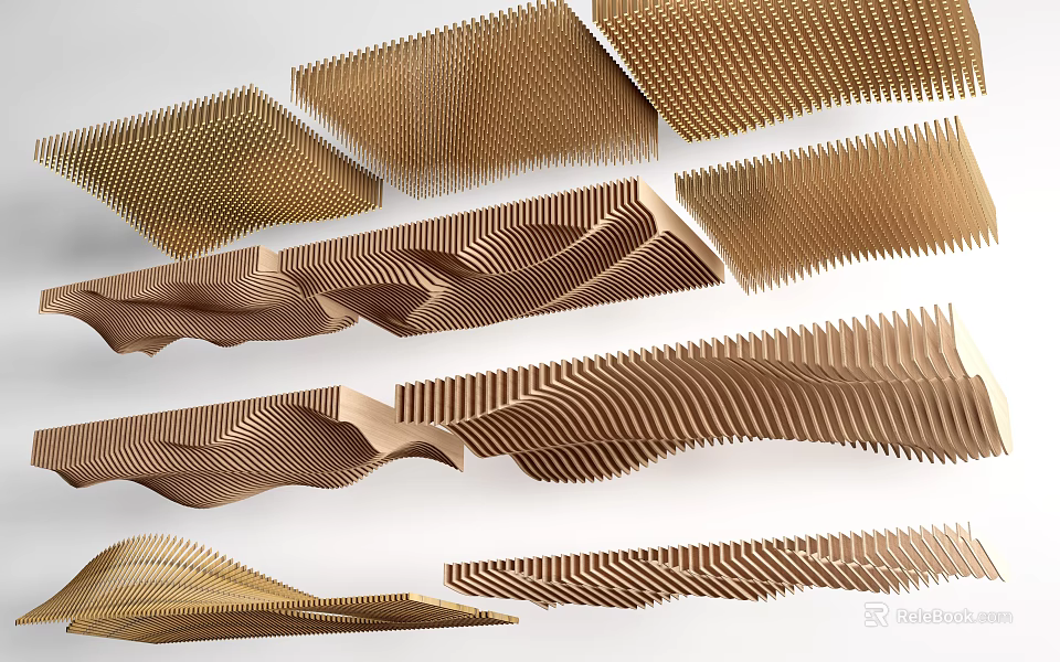 Elegant Modern Ceiling Drapery Design With Layered Wavy Patterns And Textured Details 3d model 
