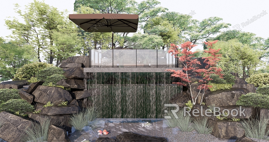 New Chinese Style Garden Landscape Courtyard Waterscape Falling Waterfall Stone Pavilion model