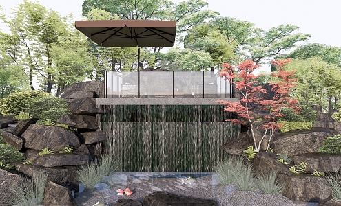 New Chinese Style Garden Landscape Courtyard Waterscape Falling Waterfall Stone Pavilion 3d model