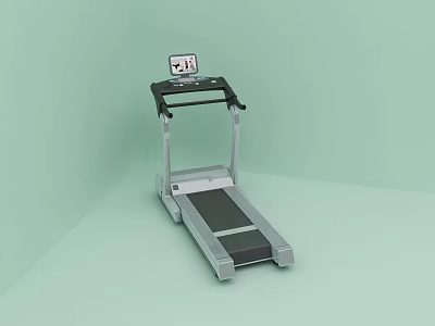 Modern Treadmill With Display Screen And Handrails On Green Background 3d model