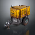 Yellow Industrial Generator With Trailer Hitch And Worn Metal Texture On Wheels