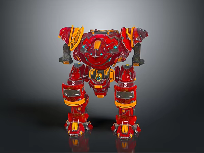 Red And Yellow Armored Mech Robot As Game Movie Character With Mechanical Design 3d model
