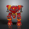 Red And Yellow Armored Mech Robot As Game Movie Character With Mechanical Design