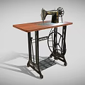 Vintage Sewing Machine on Wooden Tabletop with Metal Stand and Classic Design