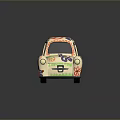 Playful Cartoon Style Car Adorned With Colorful Flowers And Number Patterns