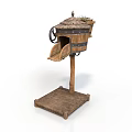 Vintage Style Wooden Birdhouse Building Featuring Wheel Decoration Grass Roof And Square Base