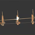 Industrial Equipment With Wooden Frame Horizontal Beams And Multiple Hanging Metal Parts