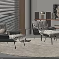 Stylish Zebra Pattern Leisure Chairs With Black Frame Ottoman Round Rug And Window Blinds