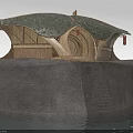 Future Architecture Floating On Water With Unique Curved Roof And Steps