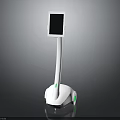 White Robot With Screen On Long Pole Stand And Green Indicator Lights Base 3d model