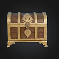 Antique Wooden Treasure Chest With Gold Accents Carved Details And Ornate Legs