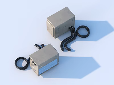 Essential Gray Square Boxes Household Products with Black Hoses and Ring Accessories for Home Use 3d model