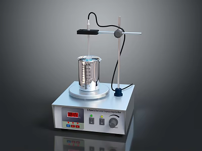 Household Electric Device With Control Panel Digital Display Metal Stand And Glass Beaker 3d model