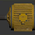 Yellow Industrial Electric Motor With Metallic Casing Cooling Fins And Mounting Bolts